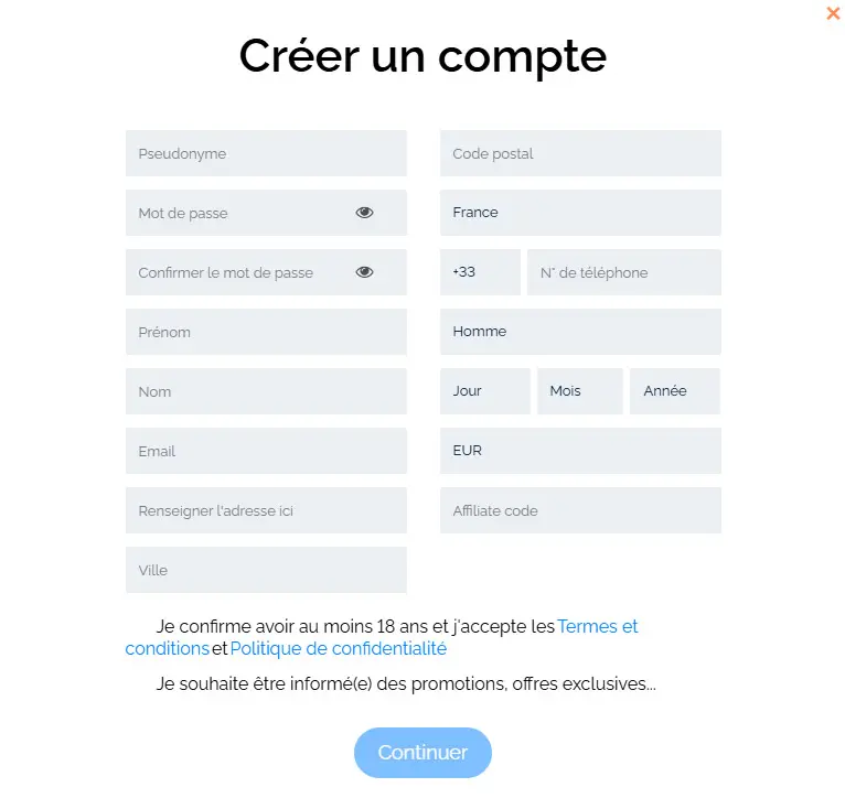 Processus d'inscription BETITON CASINO